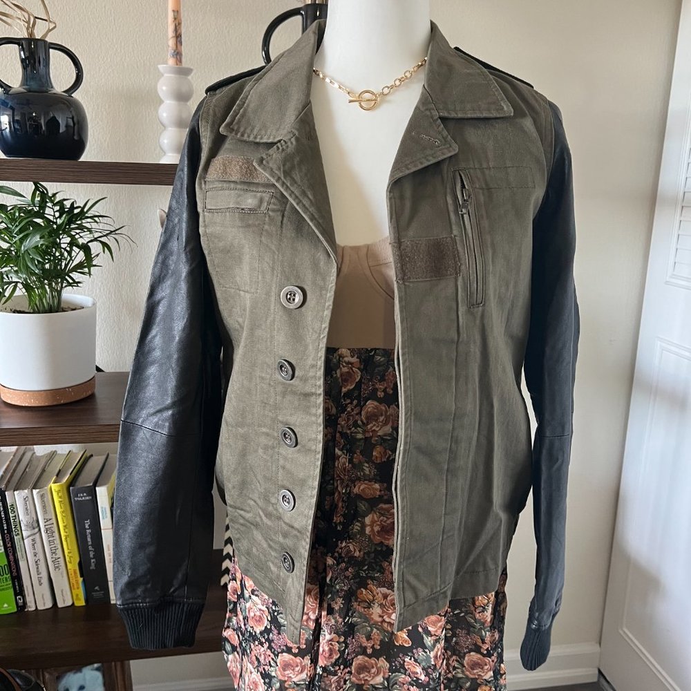 Olive Green & Black Military Style Jacket